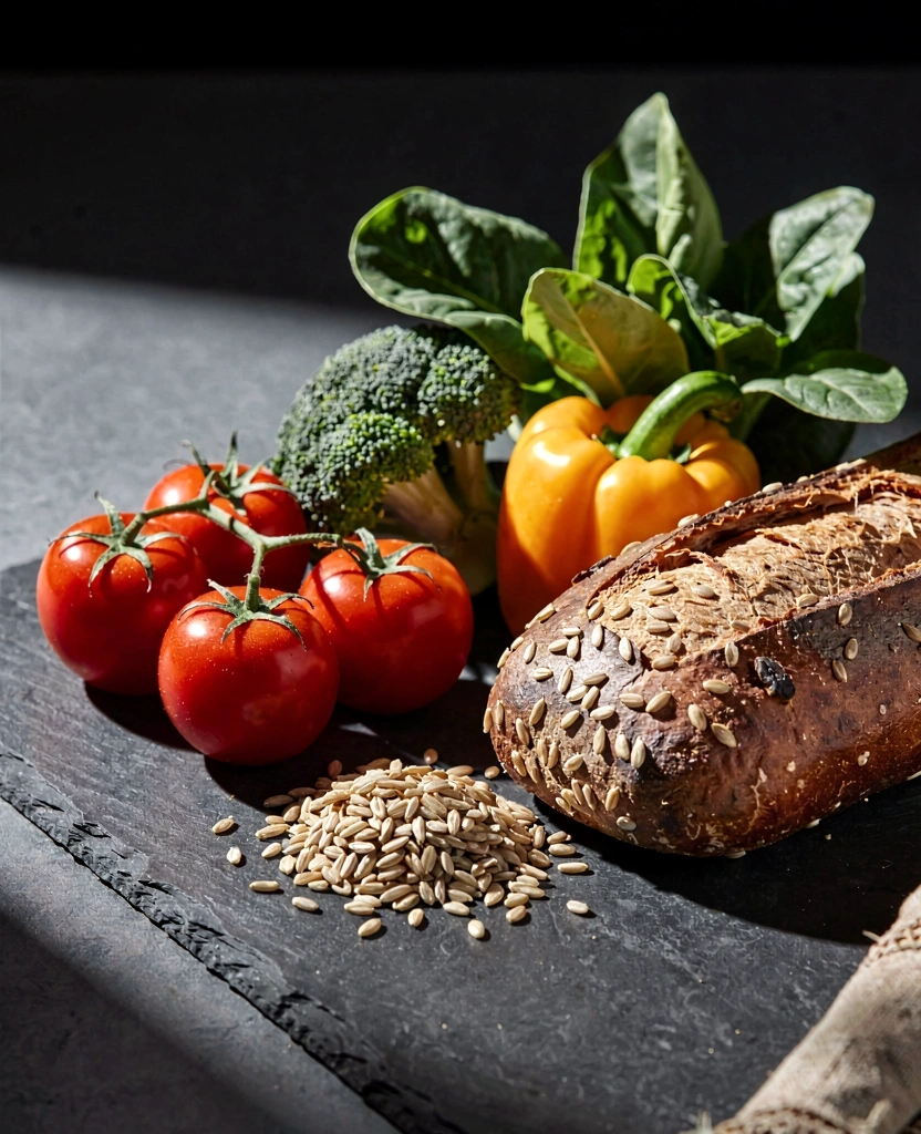 Frische, gesunde Lebensmittel in dramatischem Licht